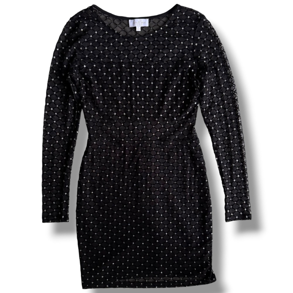 Love & Piece Collective Sm. Black Silver Mesh Diamond Glitter Bodycon Mini Dress